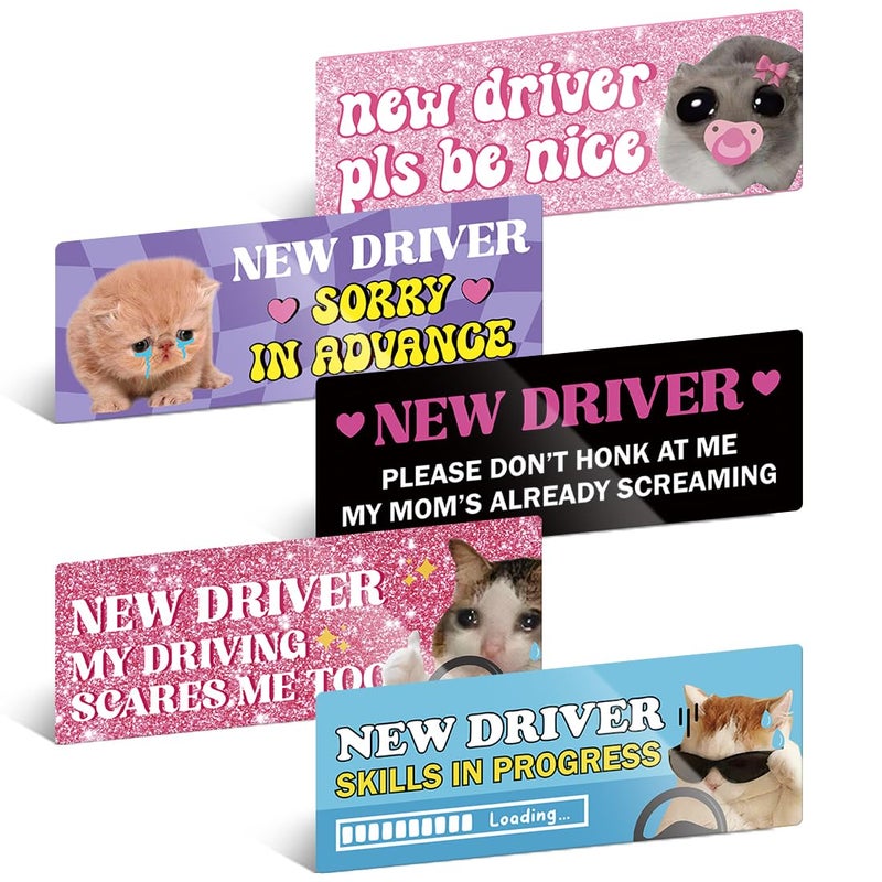 YOPPIX 5Pcs New Driver Magnet for Car, Funny Student Driver Magnet Car Stickers for Beginners, Reusable Safety Rookie Attention Sign for Students and Novices as Auxiliary Equipment - Image 1
