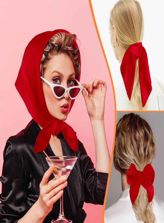 simarro 23.5" Women Silk Feeling Head Scarves, Fashion Square Neck Scarfs Neck Scarf Breathable Costume Handbag Accessories (Red) - Image 3