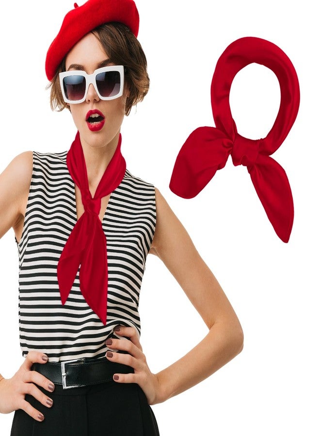 simarro 23.5" Women Silk Feeling Head Scarves, Fashion Square Neck Scarfs Neck Scarf Breathable Costume Handbag Accessories (Red) - Image 1