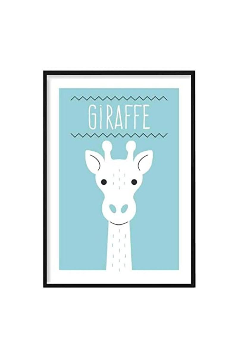 Artze Wall Art لوحة فنية جدارية جملية جيراف من آرتزي، تصميم اسكندنافي هندسي، ملصق حضانة، حجم A3، أزرق - Image 1