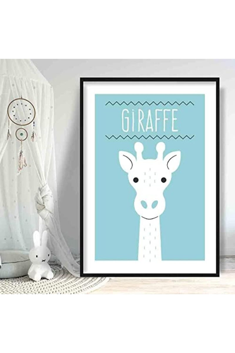 Artze Wall Art لوحة فنية جدارية جملية جيراف من آرتزي، تصميم اسكندنافي هندسي، ملصق حضانة، حجم A3، أزرق - Image 3