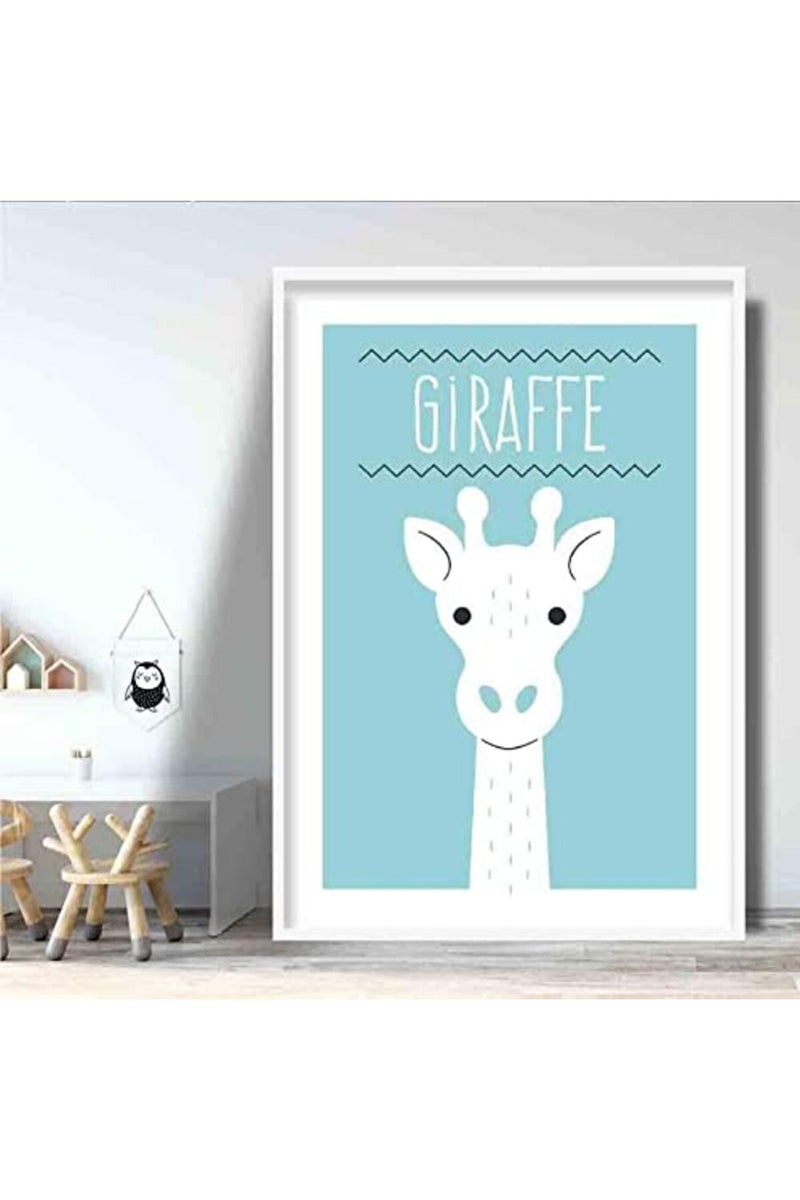Artze Wall Art لوحة فنية جدارية جملية جيراف من آرتزي، تصميم اسكندنافي هندسي، ملصق حضانة، حجم A3، أزرق - Image 2