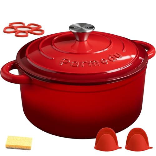 Parmedu 5.5QT Enameled Cast Iron Dutch Oven for Sourdough Bread Baking, Easy Cleaning, Versatile for Stewing, Roasting, Braised Chicken, Soup & More - Image 1