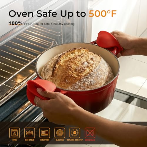 Parmedu 5.5QT Enameled Cast Iron Dutch Oven for Sourdough Bread Baking, Easy Cleaning, Versatile for Stewing, Roasting, Braised Chicken, Soup & More - Image 4