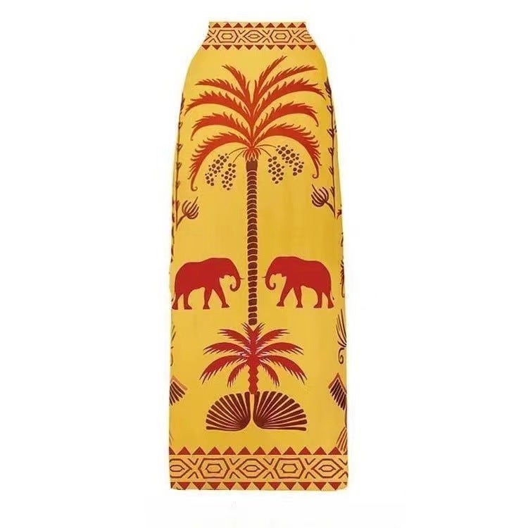 Suit Bikini One-Piece Swimsuit Wrap Skirt Vintage Beach Dress Backless Swimwear Bikini - Image 1