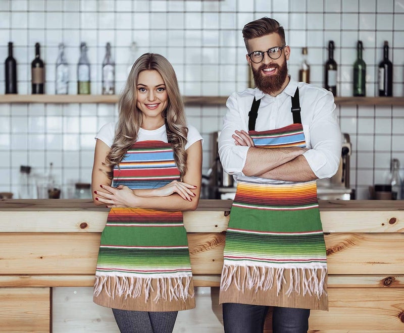 WONDERTIFY مريلة رائعة على الطراز المكسيكي، بطانيات وطنية تقليدية، خطوط ملونة، مريلة مع رقبة قابلة للتعديل للرجال والنساء، مناسبة للمنزل، المطبخ، الطبخ، النادلة، الشيف، الشواية، بيسترو، الخبز، مريلة الشواء - Image 2
