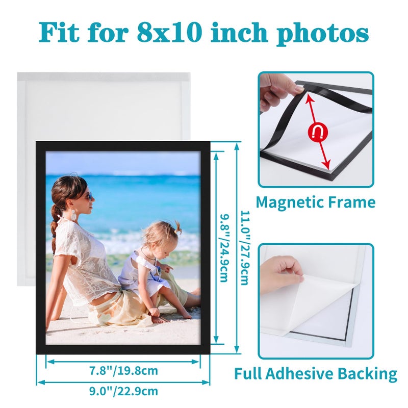 CRUGLA 8x10 Magnetic Picture Frames for Refrigerator  4 Packs 8 By 10 Picture Frame with Self-Adhesive Backing Set for Glass Window Door Cubicle Tile Wall  Black - Image 2