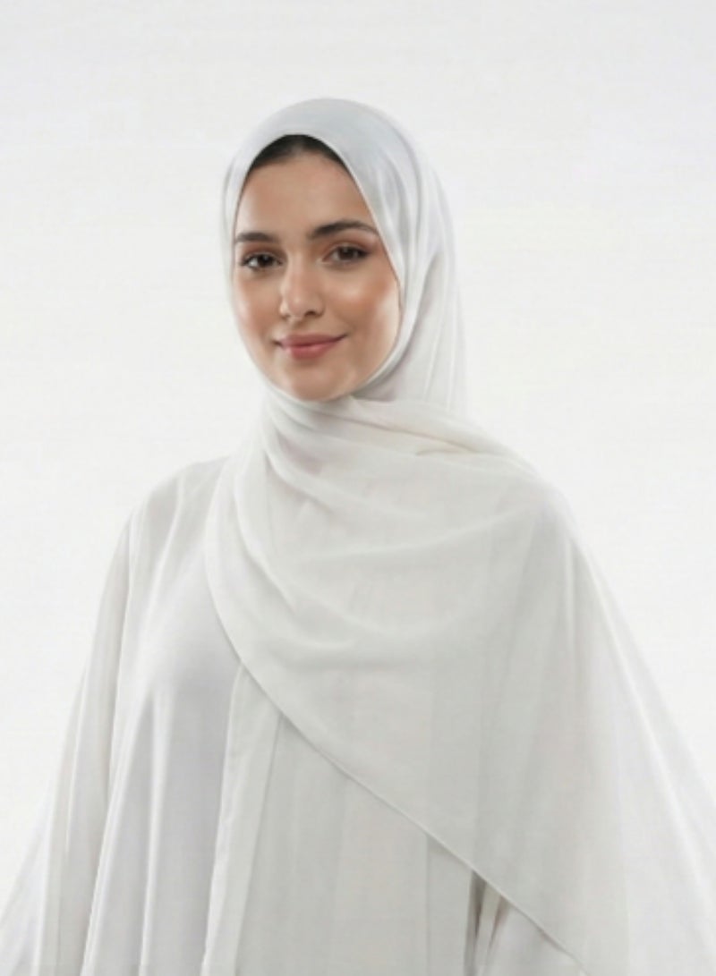بهنس طقم2 نقاب أبيض قطعتين قصير مطاط مايل مع طرحة بيضاء ناعمة | نقاب أبيض مريح وأنيق بخامة خفيفة للمناسبات والاستخدام اليومي - Image 4