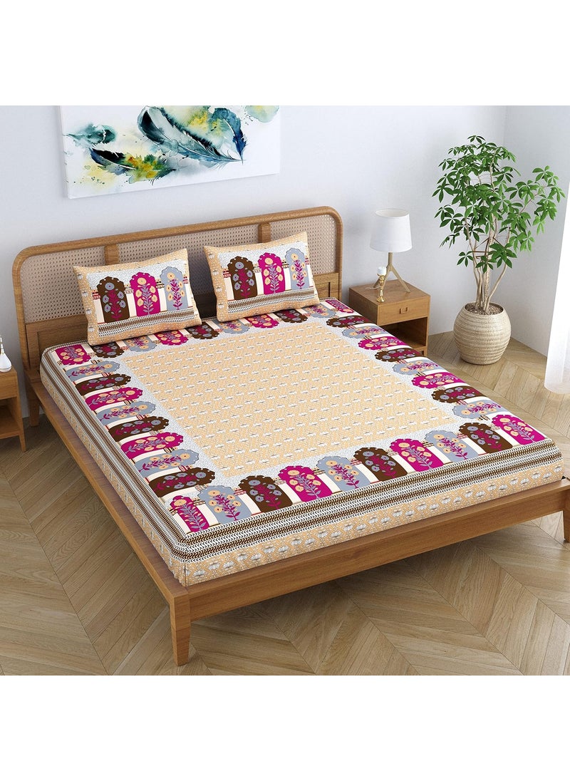 Colorish Colorish Cotton Blend Glory Floral Printed Jaipuri Bedsheet for Double Bed King Size with 2 Pillow Covers Orange Crush  - Image 4