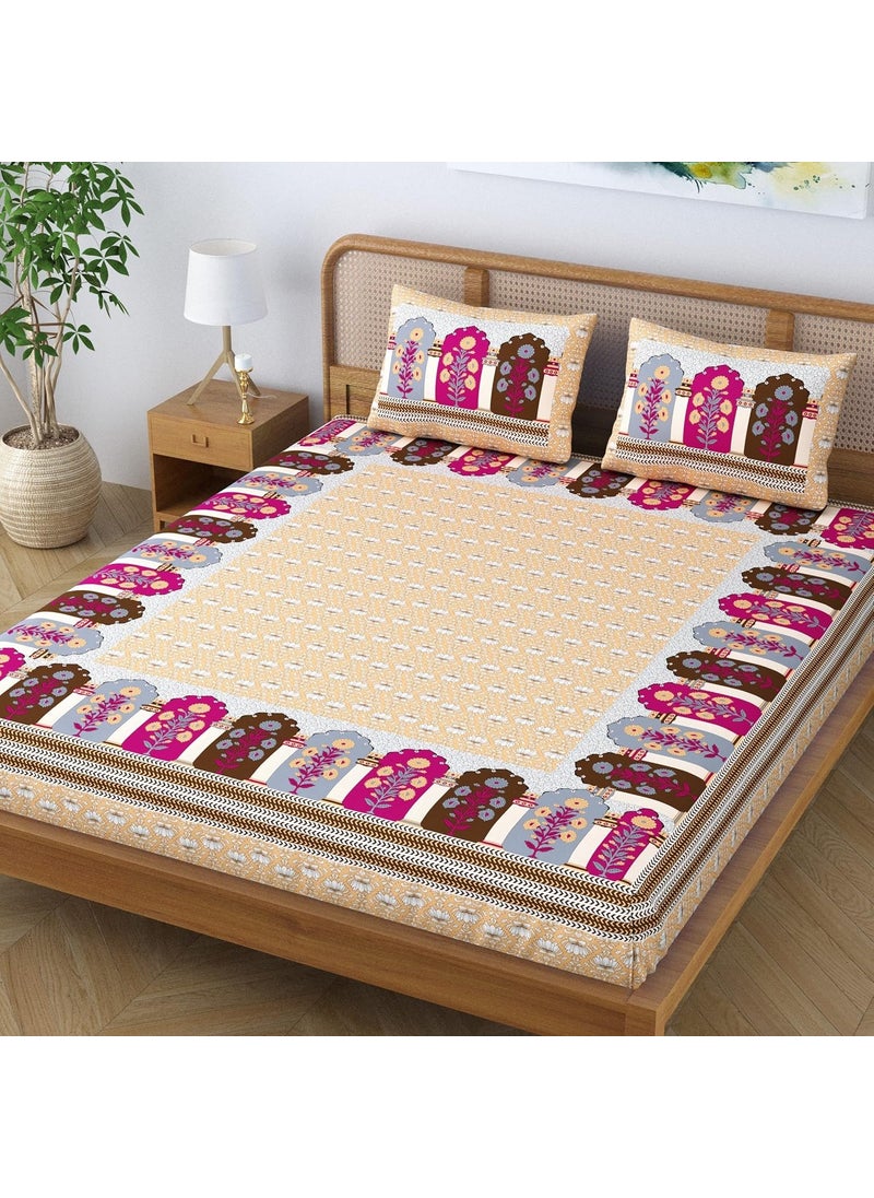 Colorish Colorish Cotton Blend Glory Floral Printed Jaipuri Bedsheet for Double Bed King Size with 2 Pillow Covers Orange Crush  - Image 3