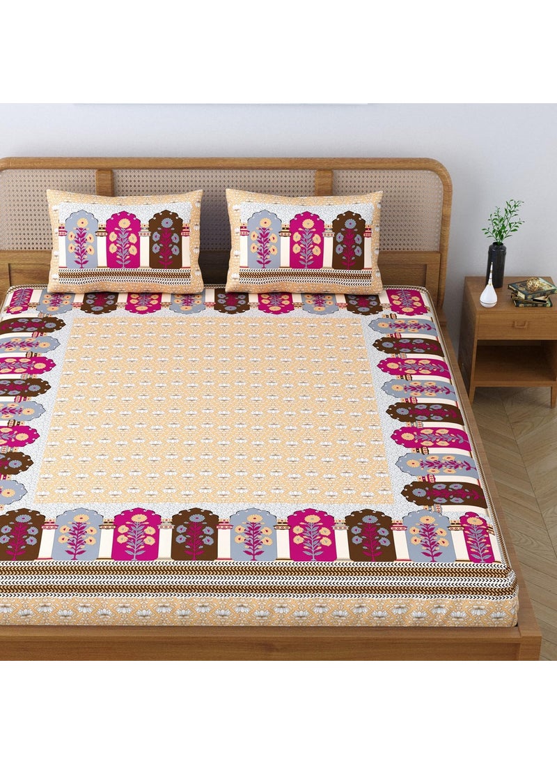 Colorish Colorish Cotton Blend Glory Floral Printed Jaipuri Bedsheet for Double Bed King Size with 2 Pillow Covers Orange Crush  - Image 2