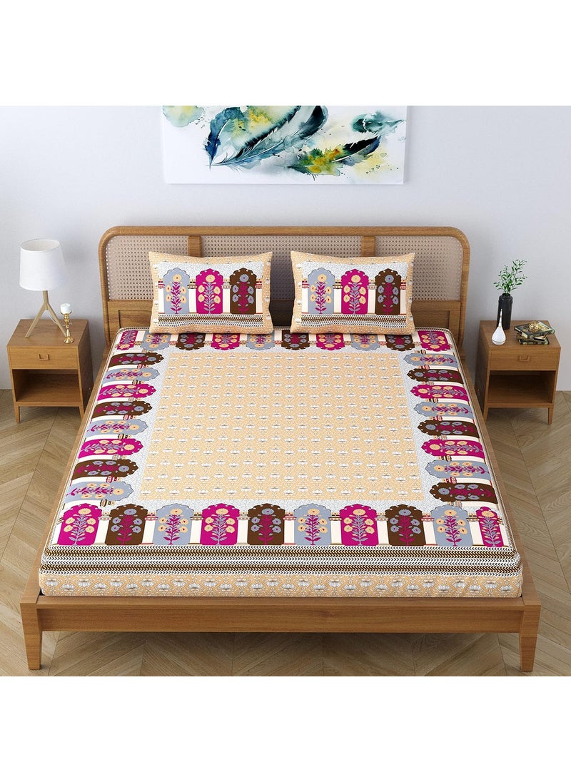 Colorish Colorish Cotton Blend Glory Floral Printed Jaipuri Bedsheet for Double Bed King Size with 2 Pillow Covers Orange Crush  - Image 5