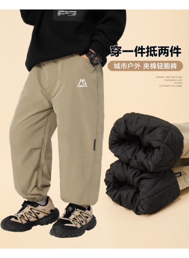 Zuoxi Boys' Cotton-padded Cargo Pants, Kids' Winter Trousers, Spring Casual Joggers, Elastic Cuff Windproof Pants - Image 1