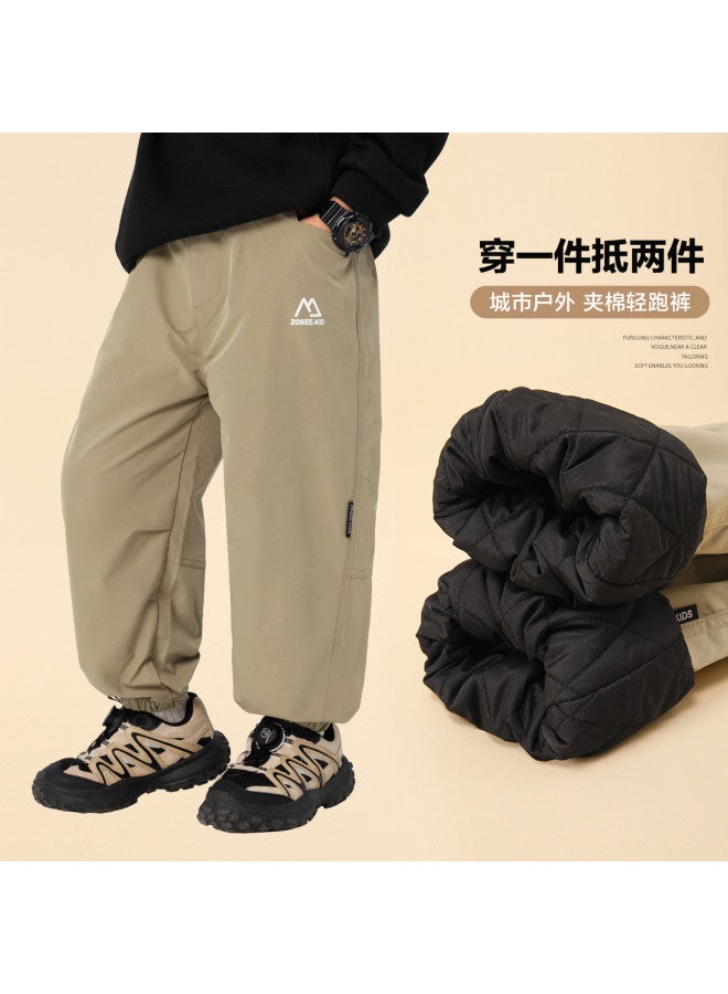 Zuoxi Boys' Cotton-padded Cargo Pants, Kids' Winter Trousers, Spring Casual Joggers, Elastic Cuff Windproof Pants - Image 2