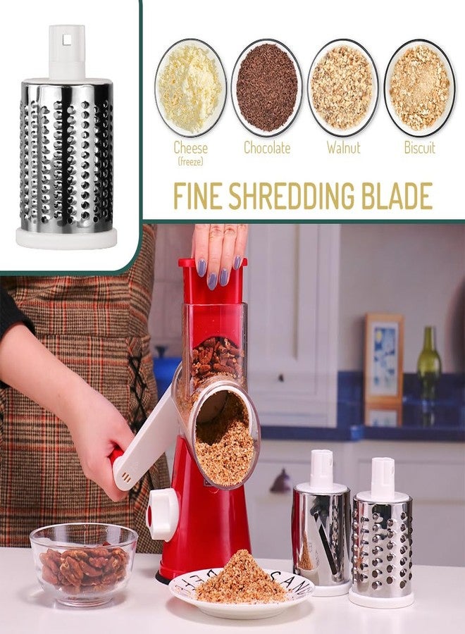 Maxceysen Rotary Cheese Grater with Handle Vegetable Shredder Round Kitchen Slicer Mandoline Grater for Vegetable, Nuts, Chocolate, Cheese, White, 3 Stainless Steel Blades - Image 5
