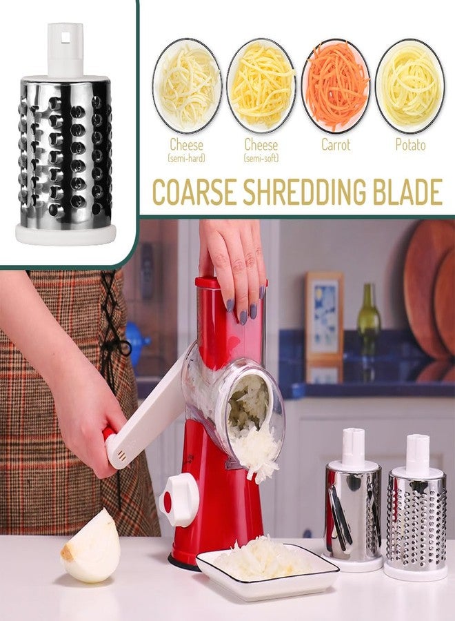Maxceysen Rotary Cheese Grater with Handle Vegetable Shredder Round Kitchen Slicer Mandoline Grater for Vegetable, Nuts, Chocolate, Cheese, White, 3 Stainless Steel Blades - Image 4