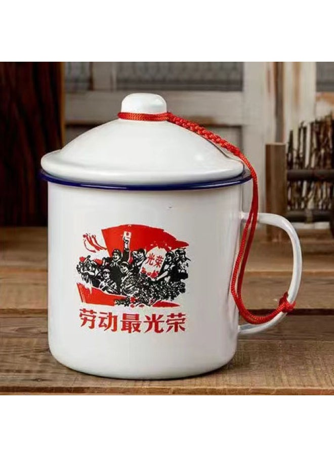 Generic - Old-fashioned Nostalgic Thickened Double-lined Iron Tea Jar With Lid Veteran Cadres Cup Cup Cup Cup Cup Optional Pattern Printing-Color:Labor Is The Most Glorious-Capacity:10cm 700ml (with Lid) - Image 1