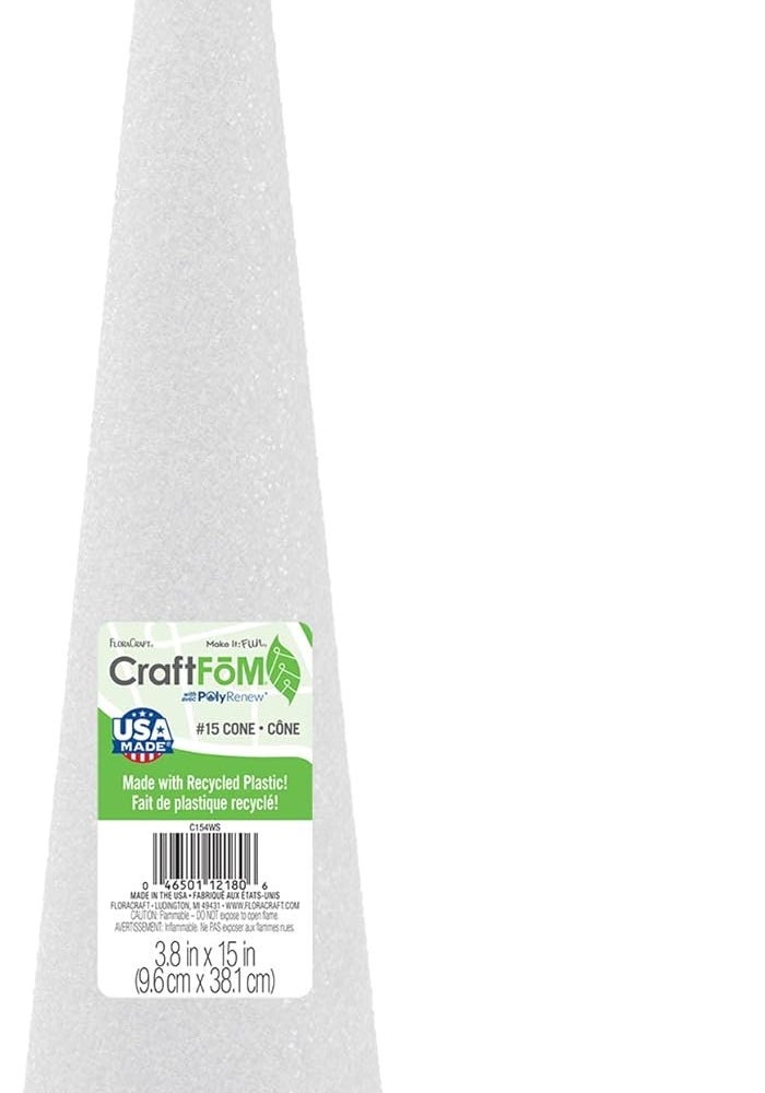 FloraCraft كون فوم ستايروفوم من فلورا كرافت - 15 بوصة فوم أبيض للحرف اليدوية لمشاريع DIY - Image 1