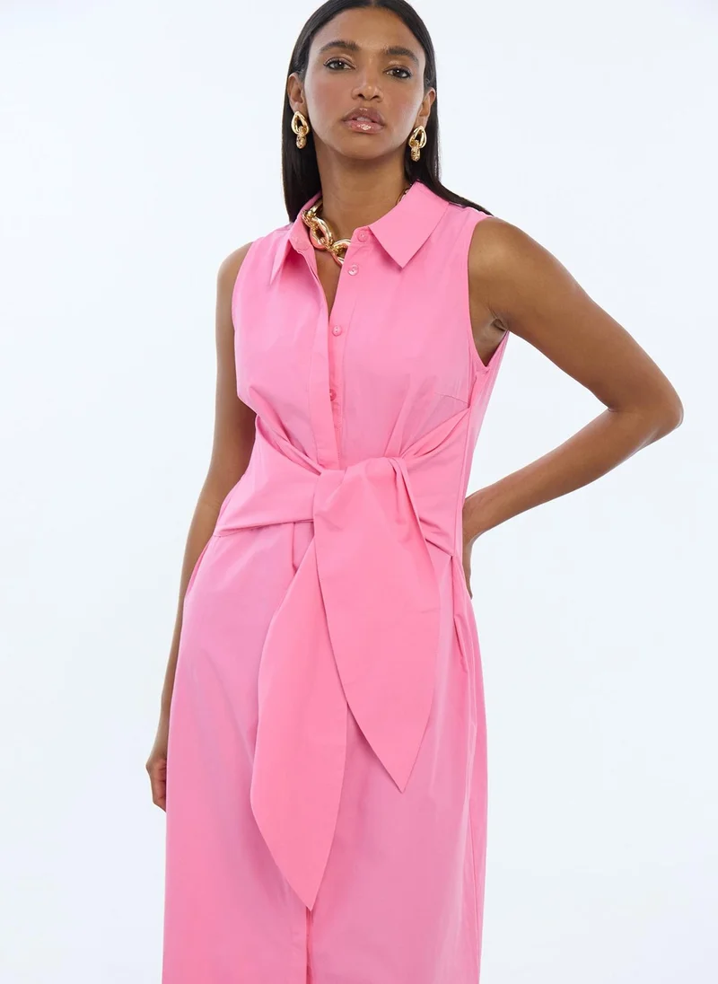 لولا كساديمونت Sleeveless Poplin Shirt Dress with Knot Detail