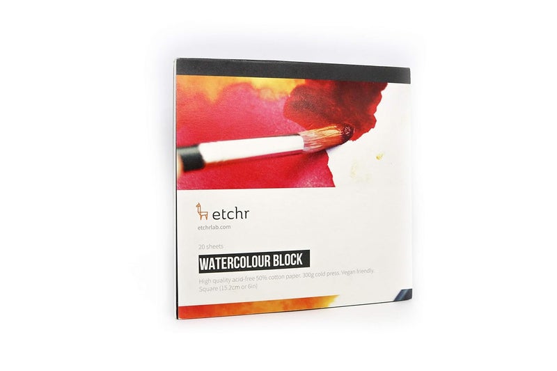 ETCHR Watercolor Paper Block - 6x6 Cold Press, 300g (140 lb), Professional Cotton, Warp-Resistant - Image 1