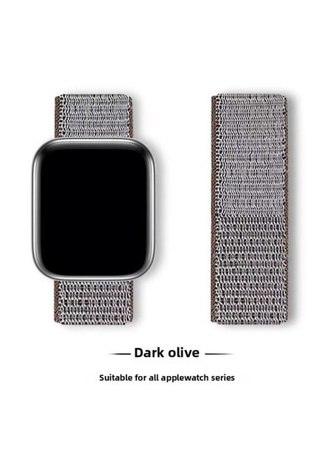 Suitable For Iwatch1-s9 Strap Light Mint/Ocean Blue Nylon Loop Velcro Wristband For Apple Watch Strap-Color:8# Deep Olive-Specifications:42/44/45/49mm