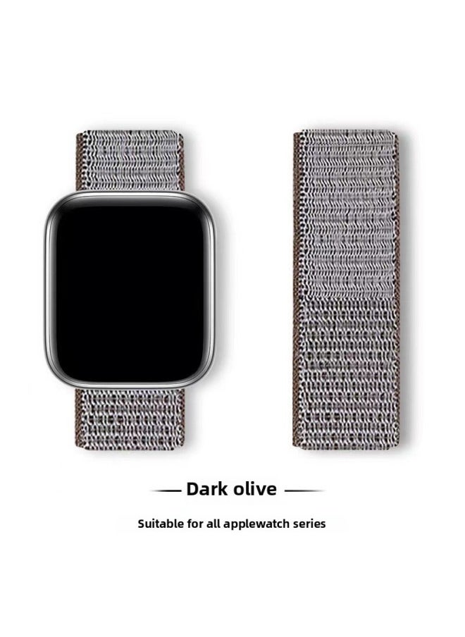 Generic - Suitable For Iwatch1-s9 Strap Light Mint/Ocean Blue Nylon Loop Velcro Wristband For Apple Watch Strap-Color:8# Deep Olive-Specifications:42/44/45/49mm - Image 1