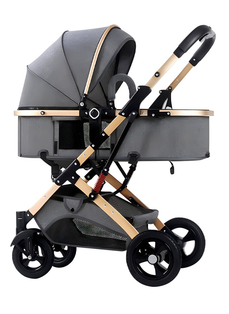 Cool Baby Baby Stroller with Canopy, Baby Bassinet Stroller, Infant Stroller with Reversible Seat with Rubber Wheel and Good Shock absorption (Gray)  - Image 1