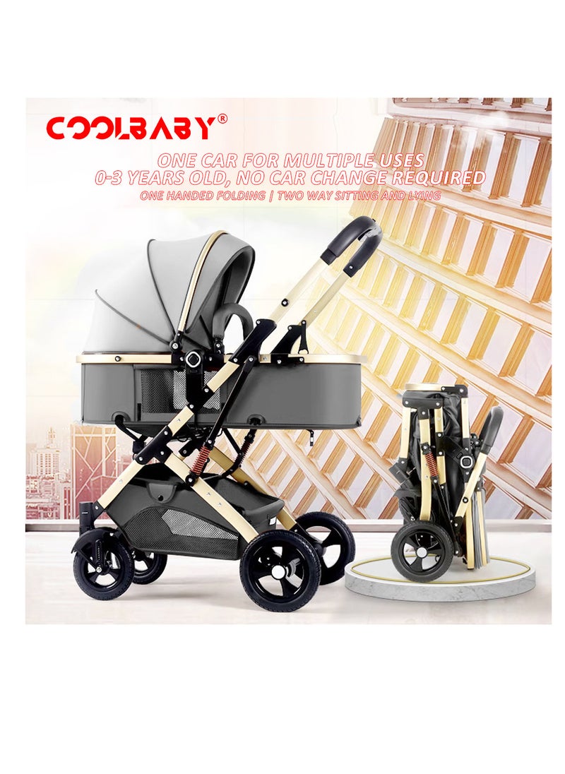 Cool Baby Baby Stroller with Canopy, Baby Bassinet Stroller, Infant Stroller with Reversible Seat with Rubber Wheel and Good Shock absorption (Gray)  - Image 2