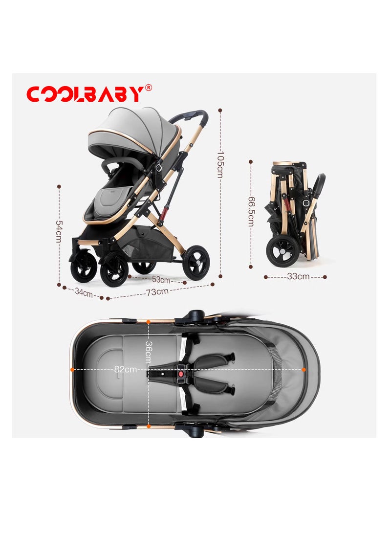 Cool Baby Baby Stroller with Canopy, Baby Bassinet Stroller, Infant Stroller with Reversible Seat with Rubber Wheel and Good Shock absorption (Gray)  - Image 3