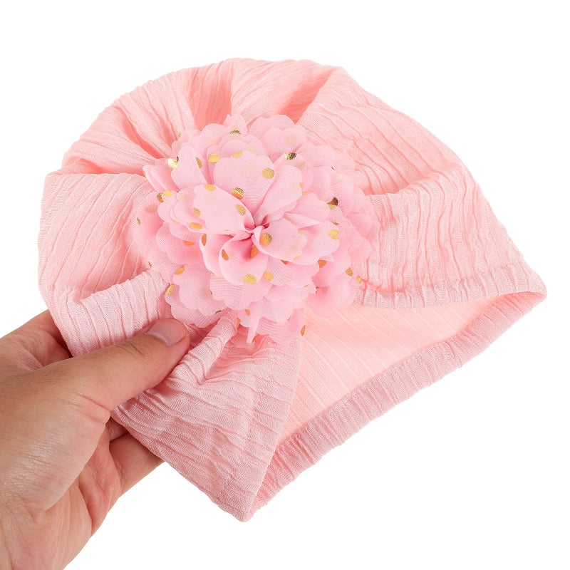 🧸 عمائم حديثي الولادة للبنات قبعات مزخرفة بالنقوش الزهرية لفصلي والخريف دافئة - Image 4