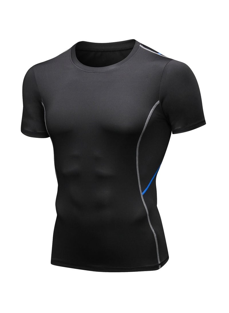 نيبمينينت Men Quick Dry Breathable Elastic T-Shirt Black/Blue - Image 1