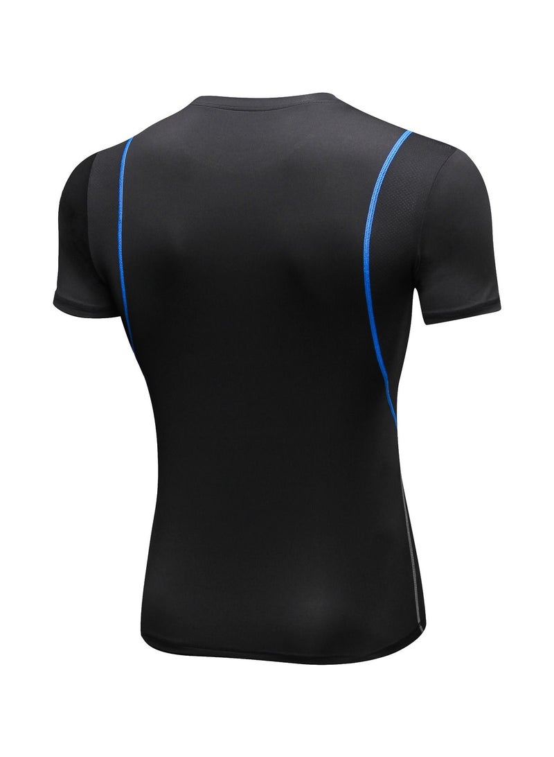 نيبمينينت Men Quick Dry Breathable Elastic T-Shirt Black/Blue - Image 2