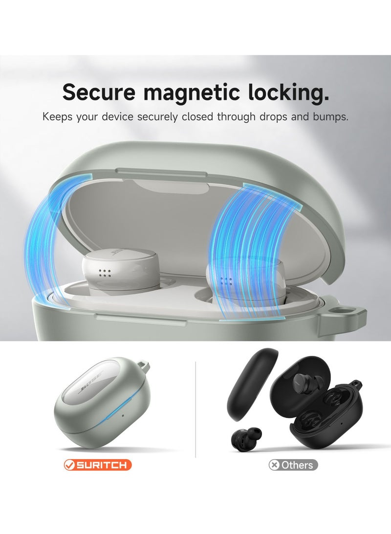 Case for Bose QuietComfort Earbuds 2024, Magnetic Bumper, Rugged Shockproof Protective Cover with Carabiner & Cleaning Kit & Removal Tool, Green  - Image 3