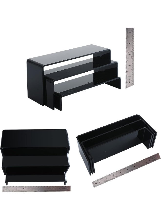 TPGP 2 Sets Clear Acrylic Display Risers, Showcase Shelf For Jewelry, Figures, Buffets And Cupcakes (Large, Black) - Image 4