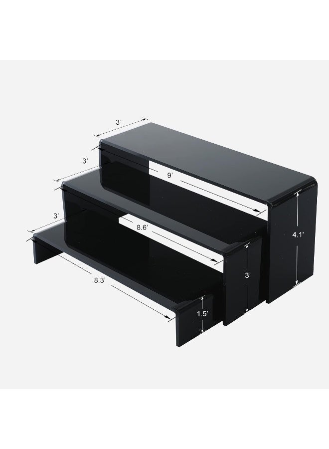 TPGP 2 Sets Clear Acrylic Display Risers, Showcase Shelf For Jewelry, Figures, Buffets And Cupcakes (Large, Black) - Image 2