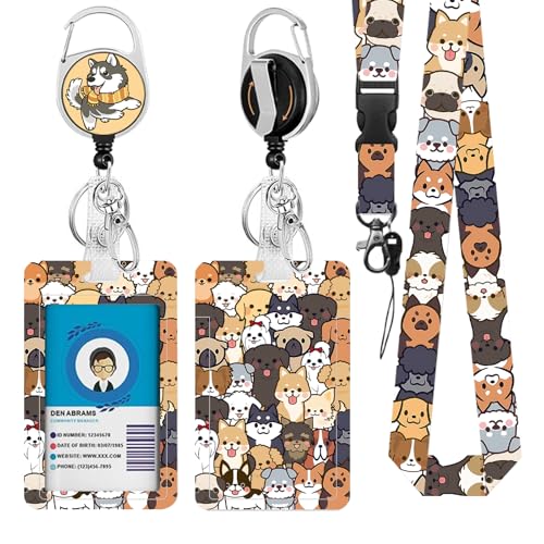 Vorruil Dog Lanyards for ID Badge, Lanyard ID Card Holder with Retractable Reel Clip and Keychain, Vertical Identity Dogs Badge Cover Case Protector for Teacher Nurse Women Men - Image 1