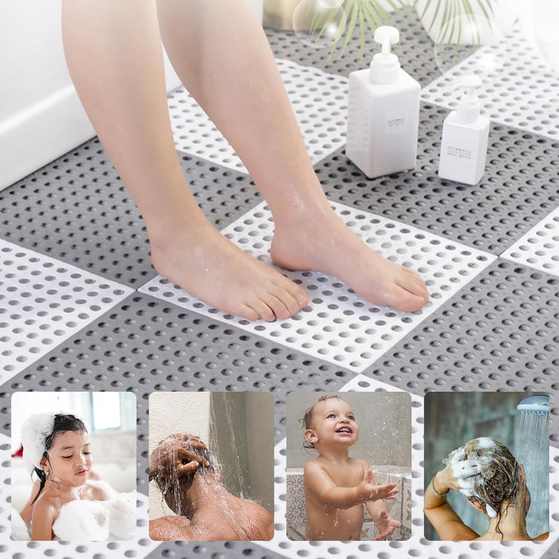 FEBLICH Anti Slip Interlocking Rubber Floor Tiles Bathroom Mat 12" X 12" Soft PVC Non-Slip Tile Splicing Waterproof Mat Bath Shower Floor Mat with Drainage Holes for Bathroom, Kitchen, Pool, Wet Areas (4) - Image 4