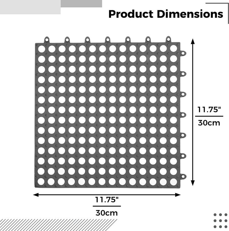 FEBLICH Anti Slip Interlocking Rubber Floor Tiles Bathroom Mat 12" X 12" Soft PVC Non-Slip Tile Splicing Waterproof Mat Bath Shower Floor Mat with Drainage Holes for Bathroom, Kitchen, Pool, Wet Areas (4) - Image 2