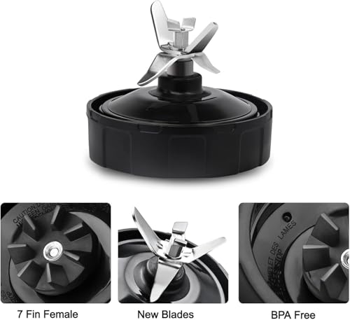 haffy Ninja Blender Replacement Parts – Premium Grade 7 Fins Ninja Blender Blade for Ninja Blender Cups – Stainless Steel High Speed New Bearing – Leakproof Sealing Ring - Image 2