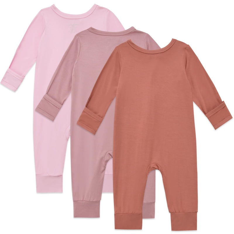 Aablexema Baby Footless Pajamas Bamboo Rayon 3pcs Unisex Infant Zipper Romper with Mitten Cuffs(Brick Red&Pink&Pinkpurple,0-3m) - Image 3