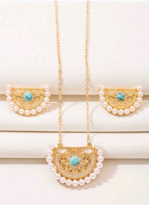 3pcs/Set Glamorous Cubic Zirconia & Faux Pearl Decor Jewelry Set