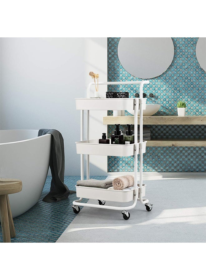 LEXIN 3-Tier Mesh Utility Cart, Rolling Metal Storage Cart, Metal Frame and Metal Tray with Handle and Lockable Wheels, Multi-Function Storage Rack for Kitchen Living Room Office White - Image 3