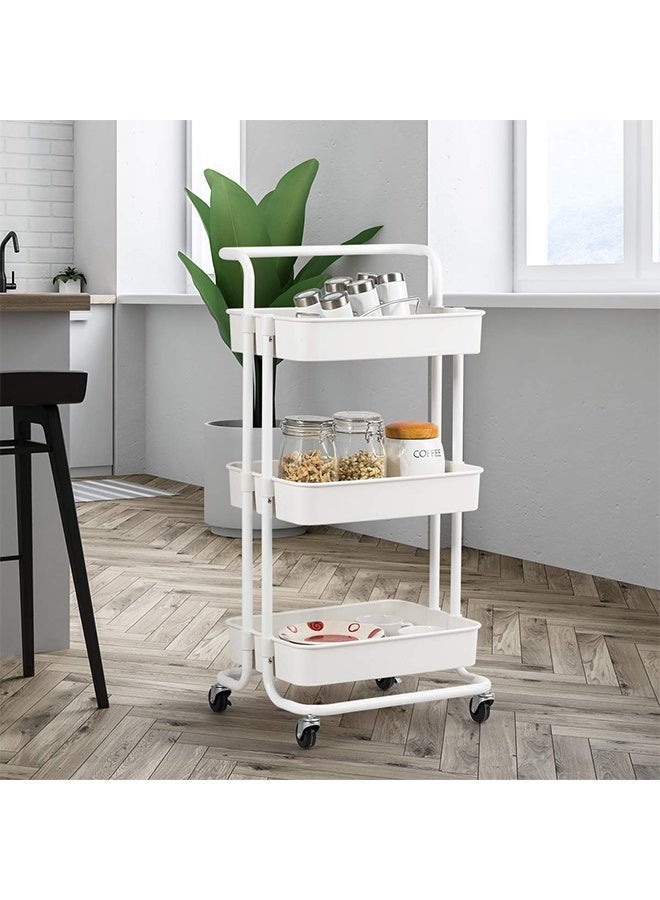 LEXIN 3-Tier Mesh Utility Cart, Rolling Metal Storage Cart, Metal Frame and Metal Tray with Handle and Lockable Wheels, Multi-Function Storage Rack for Kitchen Living Room Office White - Image 2