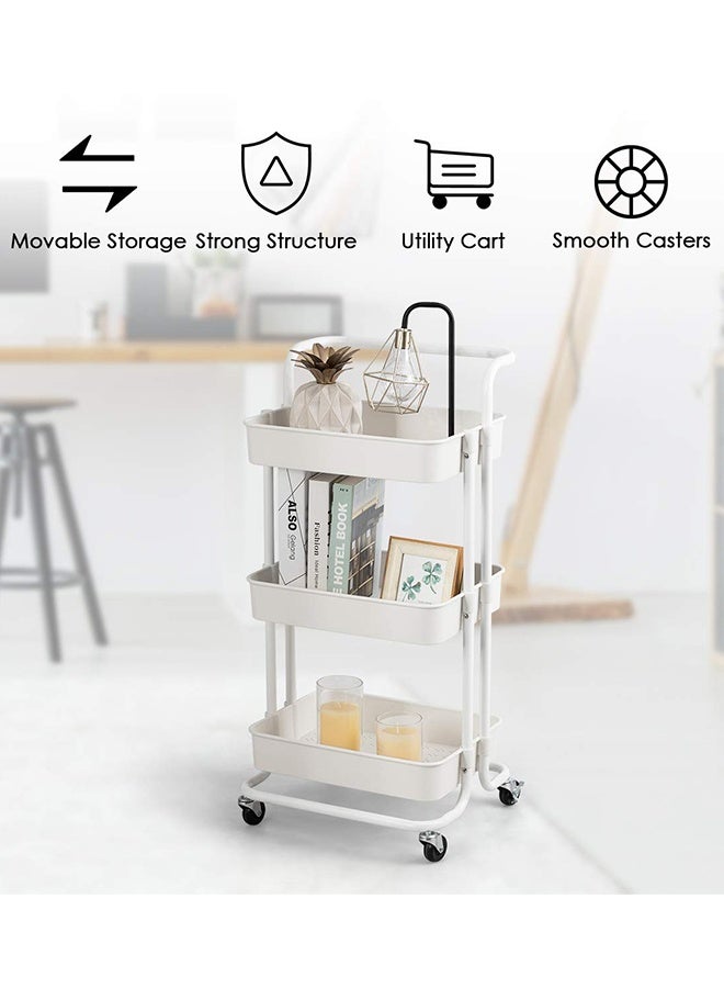 LEXIN 3-Tier Mesh Utility Cart, Rolling Metal Storage Cart, Metal Frame and Metal Tray with Handle and Lockable Wheels, Multi-Function Storage Rack for Kitchen Living Room Office White - Image 4