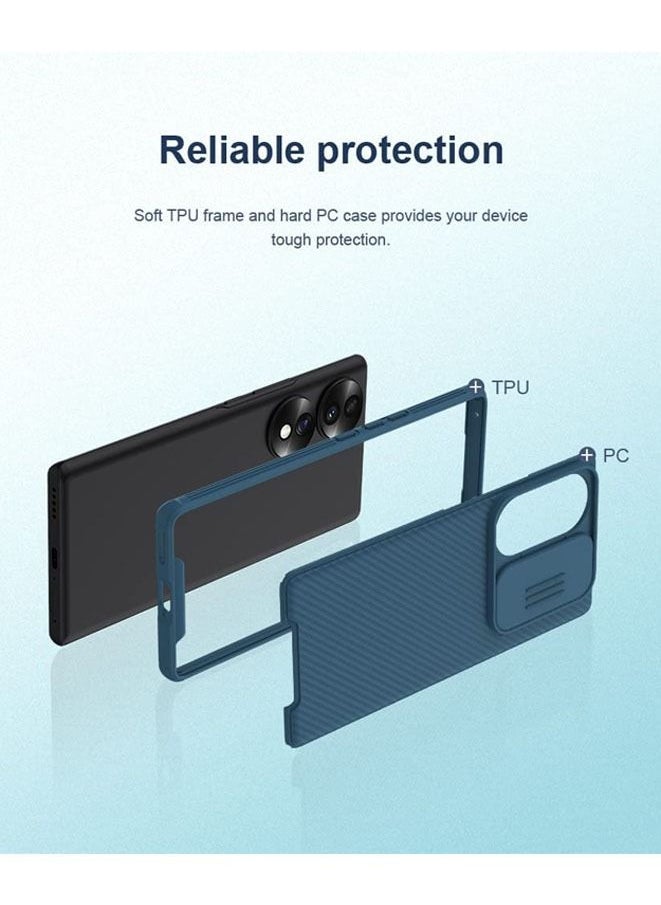 Generic - Case Compatible with Honor 70 Pro/70 Pro+ with Slide Cover Camera Lens Protection (Blue) - Image 1