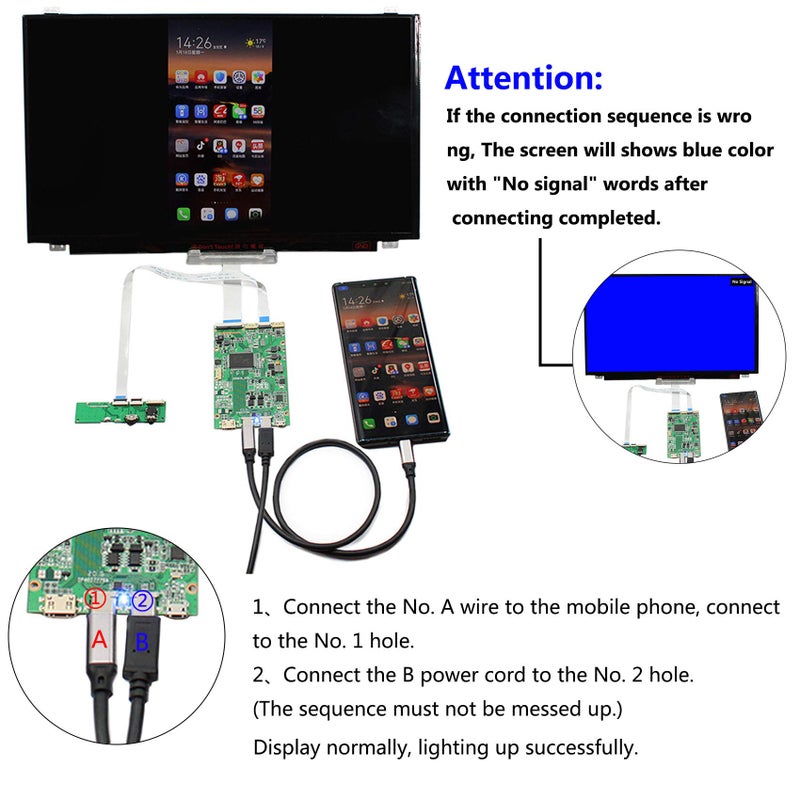 VSDISPLAY USB C Controller Board Work for 11.6 13.3 14 15.6 17.3 inch 1920x1080 N116HSE-EA1 EA2 N133HSE-EA1 EA3 B140HAN01 B156HAN01 N173HCE-E31 30 Pin EDP LCD Screen - Image 4