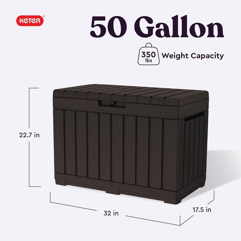 Keter Kentwood 50 Gallon Resin Deck Box-Organization and Storage for Patio Cushions, Throw Pillows and Garden Tools, Brown - Image 2