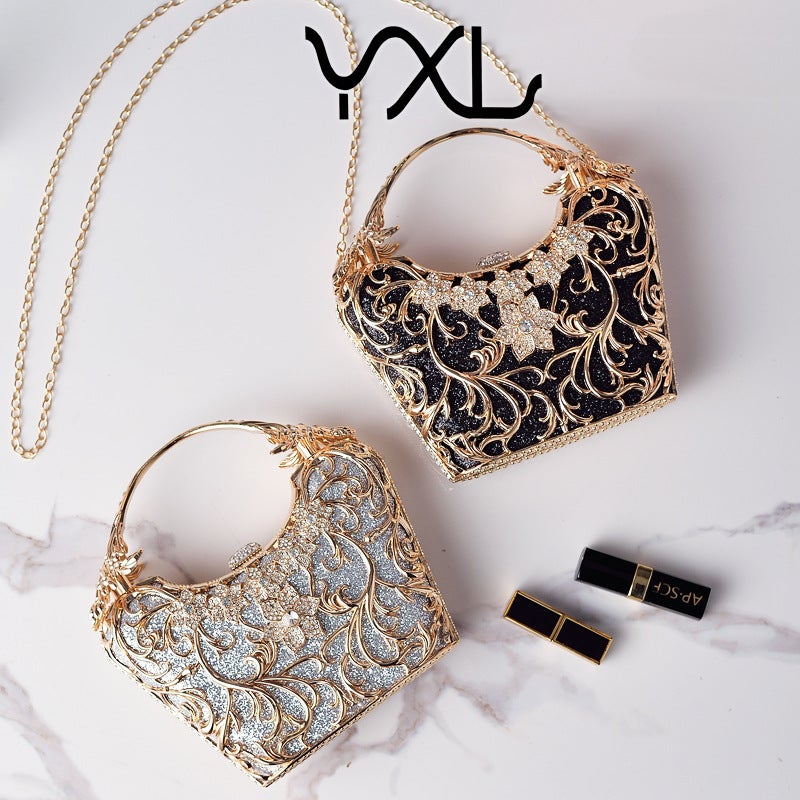 Elegant Black Evening Clutch with Cut-Out Sparkling Design and Clasp Closure - Image 4