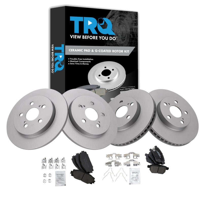 TRQ Front Rear Brake Pad Rotor Kit Premium GCoated Ceramic Compatible with 20112013 Lexus CT200h 20102011 Toyota Prius 20122015 Prius PlugIn