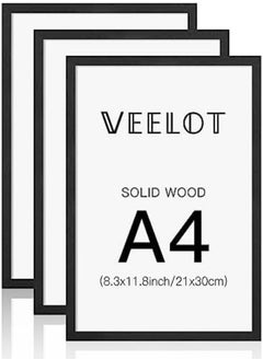AKDC  A4 Black Picture Frame,Solid Wood Fram For Collage Gallery Certificate Document Wall Mounting Display,21X30Cm,Set Of 3